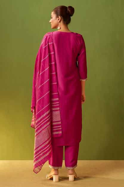 Pink Chinon Embroidered Kurta Set with Jacquard Dupatta