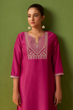 Pink Chinon Embroidered Kurta Set with Jacquard Dupatta