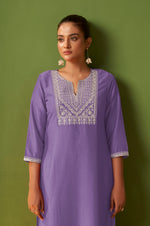 Purple Chinon Embroidered Kurta Set with Jacquard Dupatta