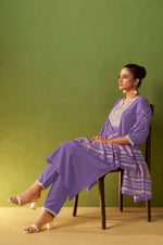 Purple Chinon Embroidered Kurta Set with Jacquard Dupatta
