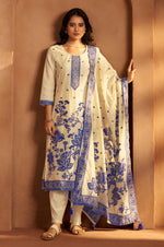 Cream Jacquard Art Silk Kurta Set with Cotton Bottom & Silk Jacquard Dupatta