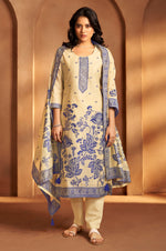 Cream Jacquard Art Silk Kurta Set with Cotton Bottom & Silk Jacquard Dupatta