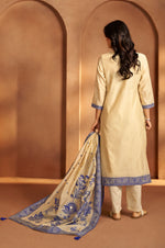 Cream Jacquard Art Silk Kurta Set with Cotton Bottom & Silk Jacquard Dupatta