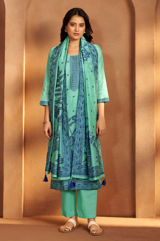 Cream Jacquard Art Silk Kurta Set with Cotton Bottom & Silk Jacquard Dupatta