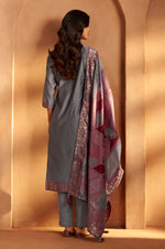 Grey Jacquard Art Silk Fla Grey Kurta Set with Cotton Bottom & Silk Blend Dupatta