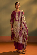 Maroon Jacquard Art Silk Kurta Set with Cotton Bottom & Silk Blend Dupatta