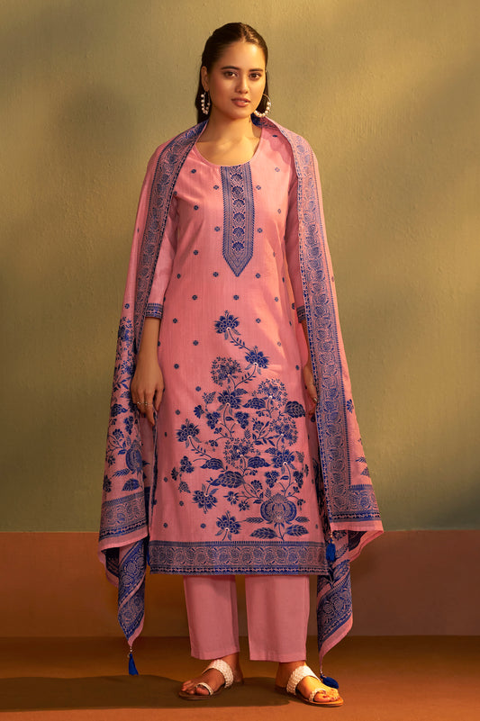 Pink Jacquard Art Silk Kurta Set with Cotton Bottom & Silk Blend Dupatta