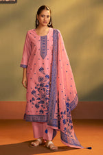Pink Jacquard Art Silk Kurta Set with Cotton Bottom & Silk Blend Dupatta