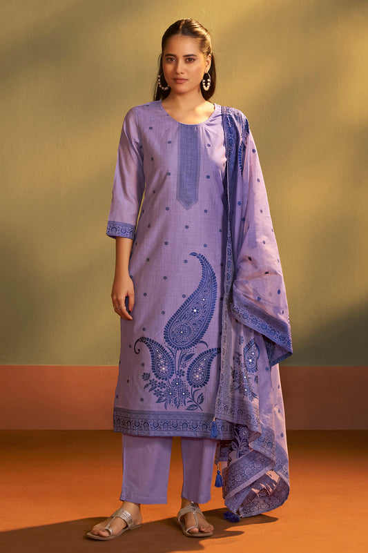 Lilac Jacquard Art Silk Kurta Set with Cotton Bottom & Silk Jacquard Dupatta