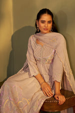Brown Pure Cotton Embroidered Anarkali Kurta Set With Dupatta For Women