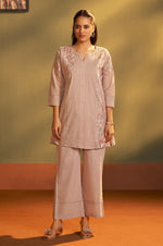 Brown Pure Cotton Embroidered Co-Ord Set For Women