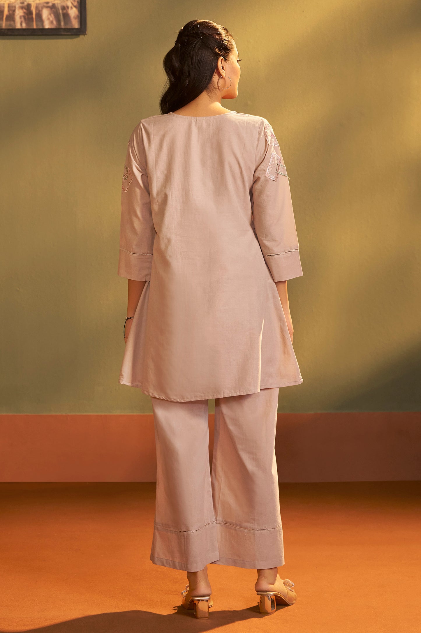 Brown Pure Cotton Embroidered Co-Ord Set For Women