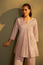 Brown Pure Cotton Embroidered Co-Ord Set For Women