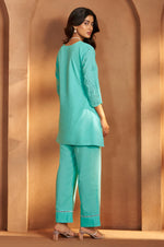 Women’s Pure Cotton Sky Blue Schiffli Co-Ord Set