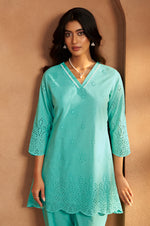 Women’s Pure Cotton Sky Blue Schiffli Co-Ord Set