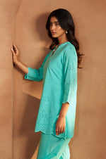 Women’s Pure Cotton Sky Blue Schiffli Co-Ord Set