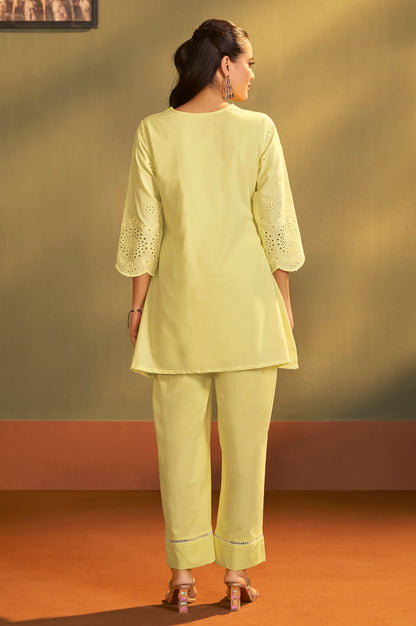 Women’s Pure Cotton Yellow Schiffli Co-Ord Set