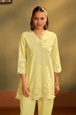 Women’s Pure Cotton Yellow Schiffli Co-Ord Set
