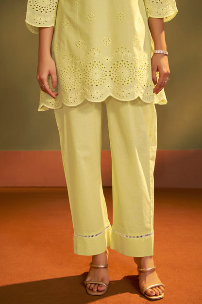 Women’s Pure Cotton Yellow Schiffli Co-Ord Set