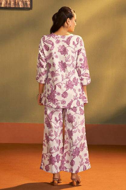 Women’s Cream Cotton Blend Printed Co-Ord Set