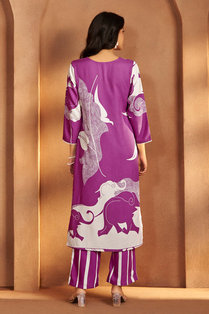Purple Viscose Rayon Printed Straight Co-Ord Set