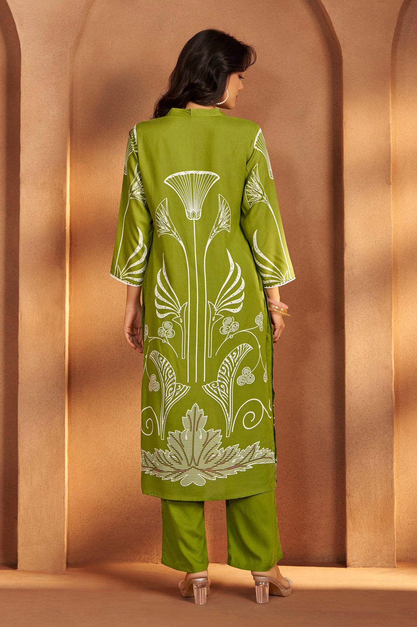 Green Viscose Rayon Printed Straight Co-Ord Set