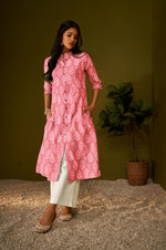 Women Pink Cotton Ethnic Motifs A-Line Kurta