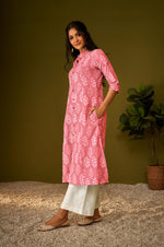 Women Pink Cotton Ethnic Motifs A-Line Kurta