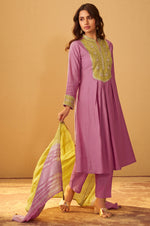 Light Pink Roman Silk Embroidered Flared Kurta Set Dupatta