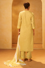 Yellow Pure Cotton Schiffli Embroidered Straight Kurta Set Dupatta