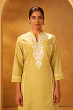 Yellow Pure Cotton Schiffli Embroidered Straight Kurta Set Dupatta