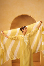 Yellow Pure Cotton Schiffli Embroidered Straight Kurta Set Dupatta