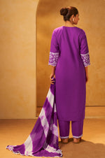 Purple Pure Cotton Schiffli Embroidered Straight Kurta Set Dupatta