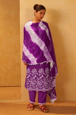 Purple Pure Cotton Schiffli Embroidered Straight Kurta Set Dupatta