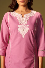 Pink Pure Cotton Schiffli Embroidered Straight Kurta Set Dupatta