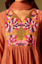 Orange Pure Cotton Embroidered Kurta Set with Dupatta