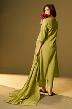 Green Pure Cotton Embroidered Kurta Set with Dupatta