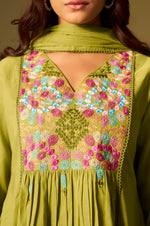 Green Pure Cotton Embroidered Kurta Set with Dupatta