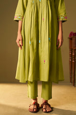 Green Pure Cotton Embroidered Kurta Set with Dupatta