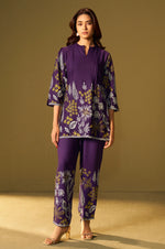 Purple Rayon Floral Printed Co-Ord Set For Women