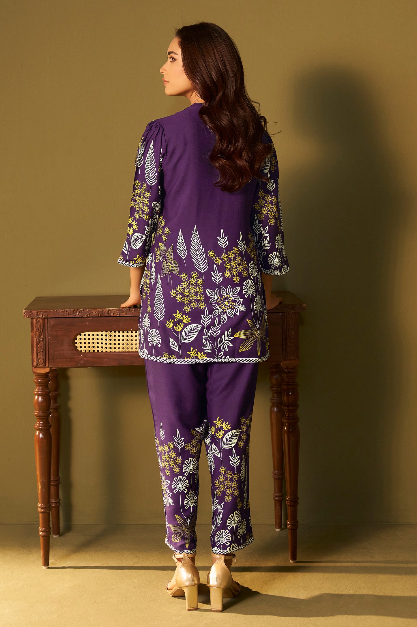 Purple Rayon Floral Printed Co-Ord Set For Women