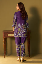 Purple Rayon Floral Printed Co-Ord Set For Women