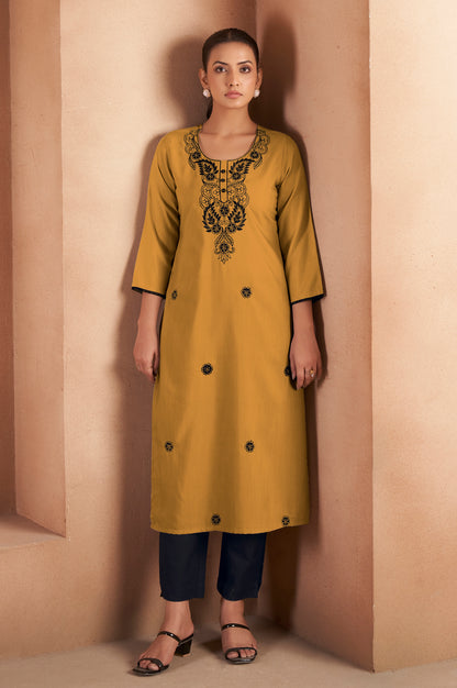 Musterd Cotton Blend Chikankari Embroidered Kurta For Women