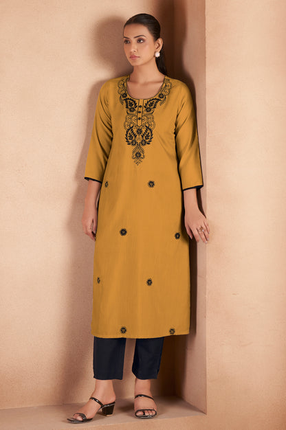 Musterd Cotton Blend Chikankari Embroidered Kurta For Women