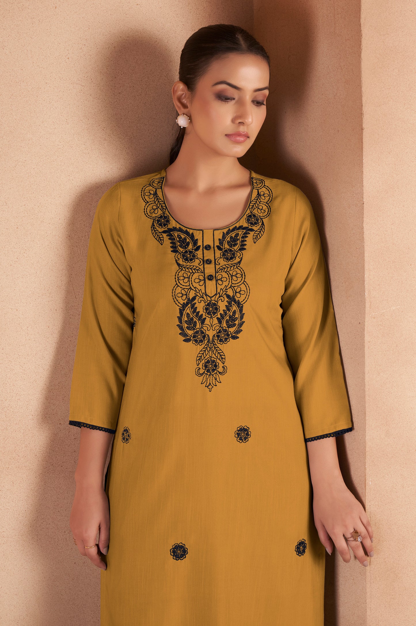 Musterd Cotton Blend Chikankari Embroidered Kurta For Women