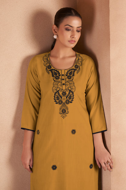 Musterd Cotton Blend Chikankari Embroidered Kurta For Women