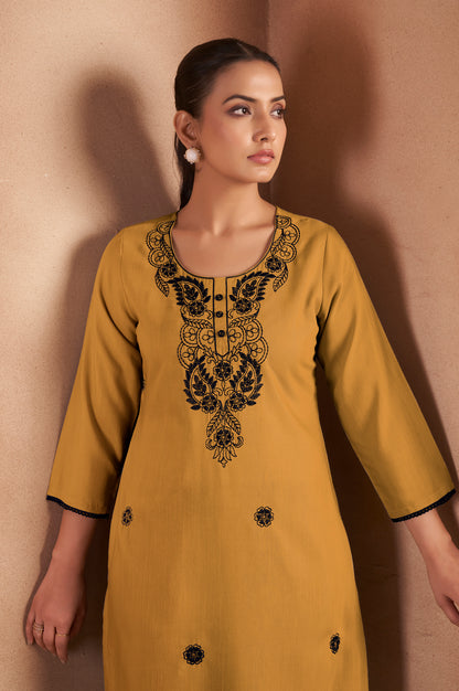 Musterd Cotton Blend Chikankari Embroidered Kurta For Women