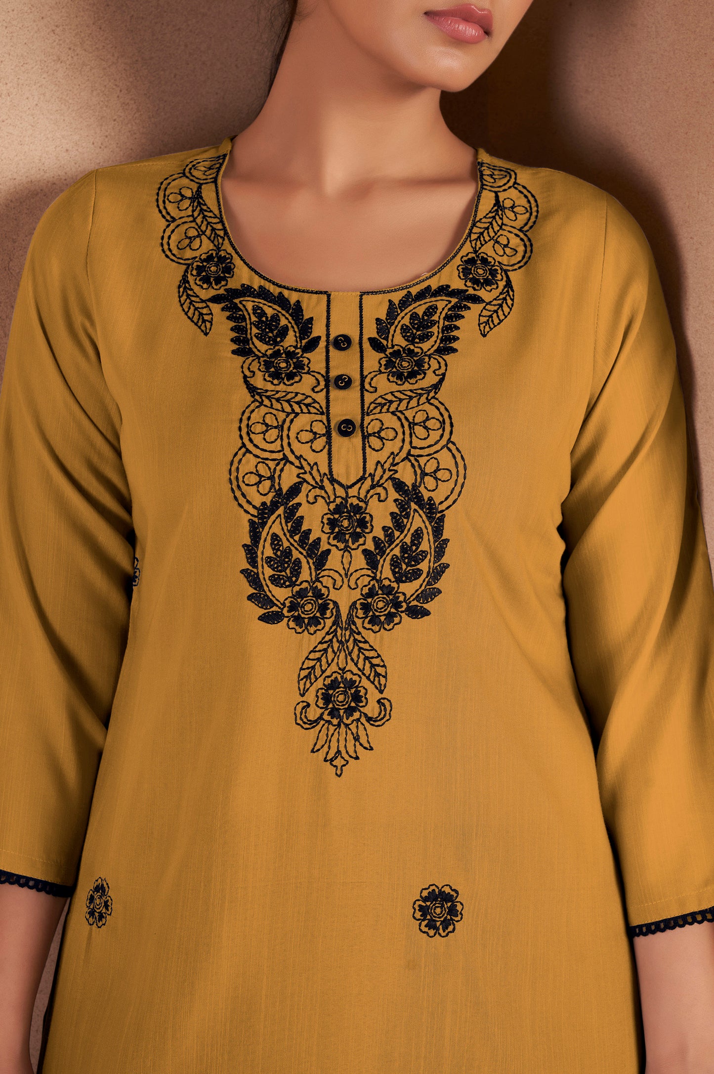 Musterd Cotton Blend Chikankari Embroidered Kurta For Women
