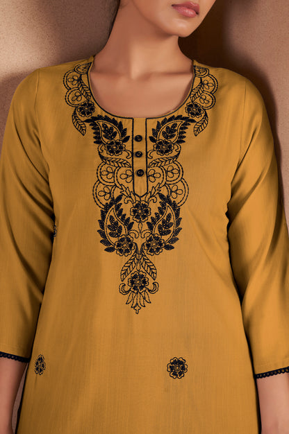 Musterd Cotton Blend Chikankari Embroidered Kurta For Women