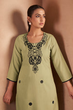 Pista Green Cotton Blend Chikankari Embroidered Kurta For Women